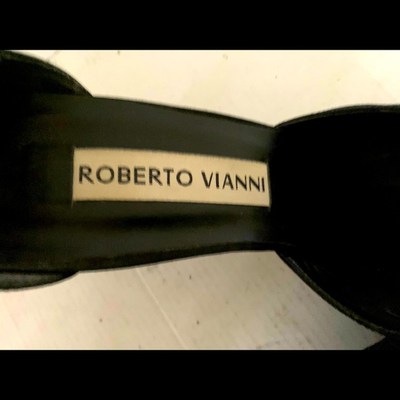 Shiny Black Italian fabric evening shoes with ankle strap Eur40 US 9.5-10 - Picture 5 of 8